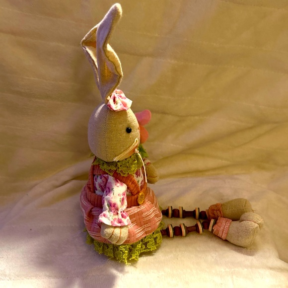 Pier 1 Easter Bunny Rabbit Shelf Sitter Dangle Button Legs Farmhouse Decor - Picture 9 of 11